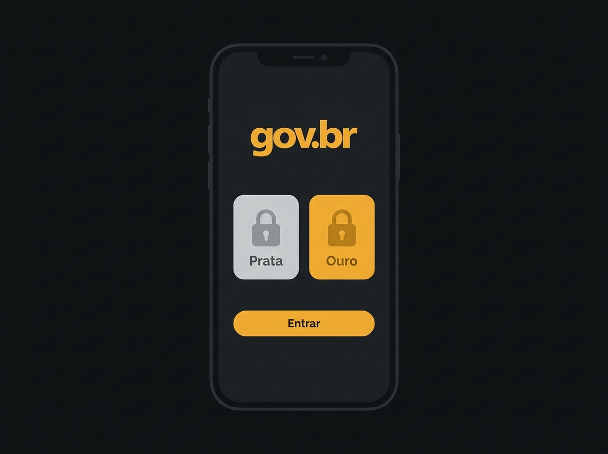 Tela de celular mostrando as opções de login da conta gov.br para os níveis de segurança prata e ouro.