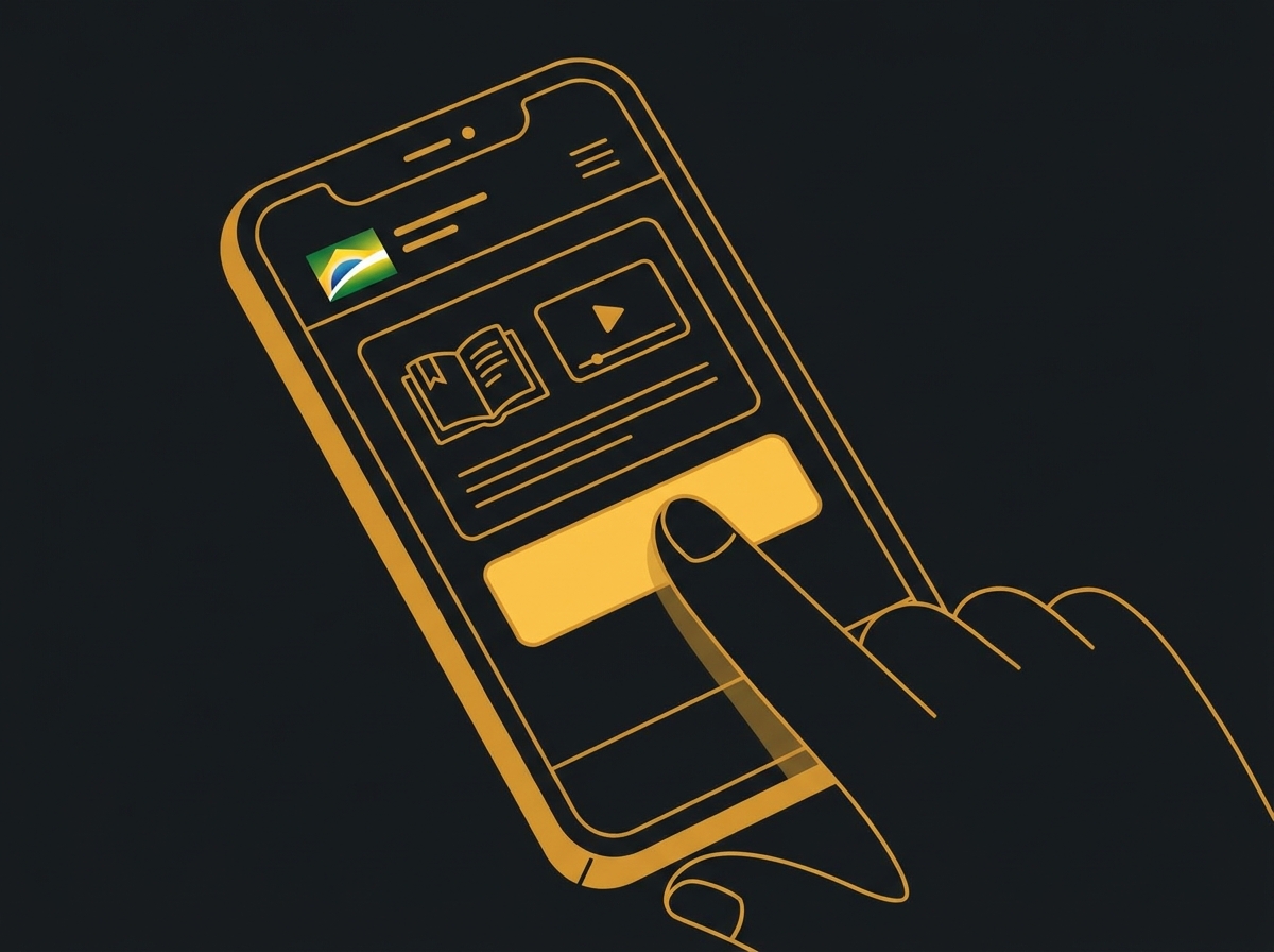 Mão usando aplicativo de celular para estudar o curso teórico da CNH de forma online e gratuita.